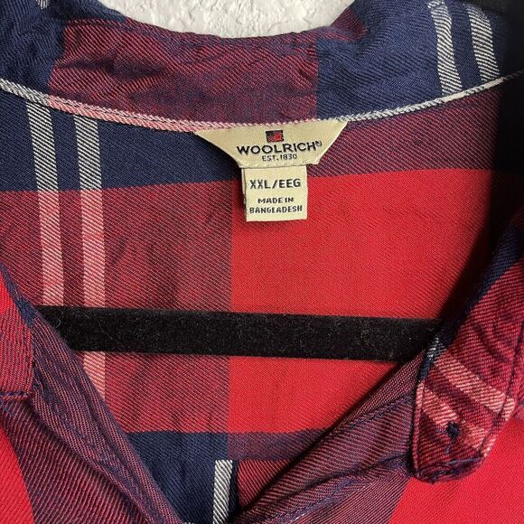 Woolrich Plaid‎ Button Down Shirt Women’s XXL Red Navy FALL Cabincore Gorpcore - Picture 8 of 10